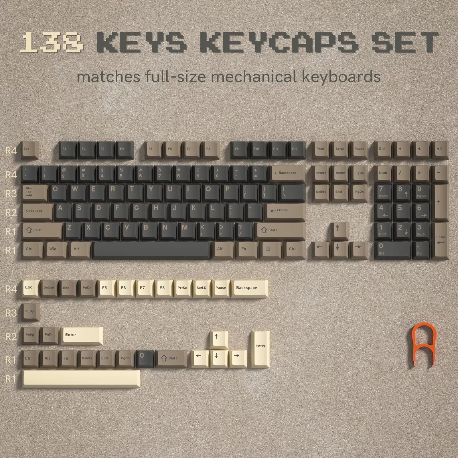 138 Keys Retro Brown Gray PBT Keycap Double Shot Cherry Profile Key Caps for Cherry MX Switches Mechanical Gamer Keyboard
